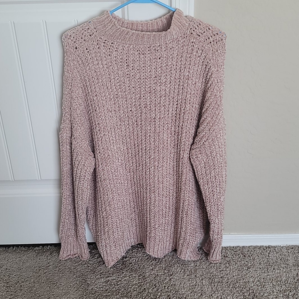 Pink chenille drop-shoulder oversized sweater